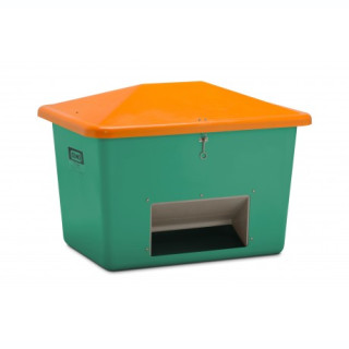Streugutbehälter GFK 700 Liter mit Entnahmeöffnung grün/orange