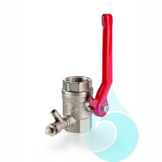 Messing-Kugelhahn 3/4" IG mit 1/4" Entleerungsventil, 1/4" Anschlussstutzen für Manometer, Hebel aus Aluminium
